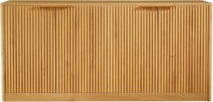 Ball & Cast 59" Modern Fluted Sideboard Buffet Cabinet with Storage,Curved Design Kitchen Coffee Bar Cabinet with 4 Doors & Shelves,Wood Credenza Cabinets Media Console for Living Room,Natural