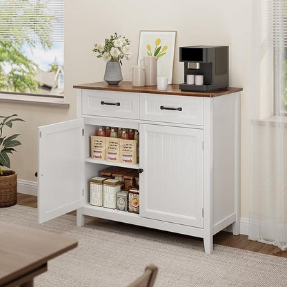 Bealife 32" Buffet Cabinet, Kitchen Island with Storage, Coffee Bar Cabinet with 2 Drawers and Adjustable Shelf, Kitchen Storage Cabinet for Dining Room, Living Room, Entryway (Retro)