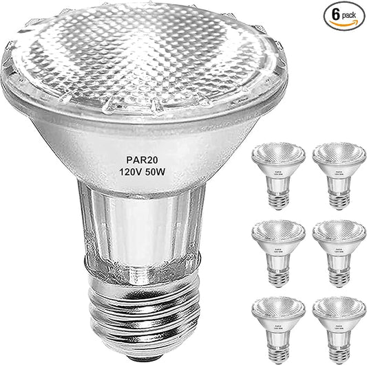 PAR20 Flood 50W 120V Bulbs, 6 Pack 50W Par20 Halogen Bulb 700 Lumens, Dmimable PAR20 E26 50 Watt 120V Eco Halogen Lightbulb Warm White 2700K Reflector for Track Lighting & Range Hood
