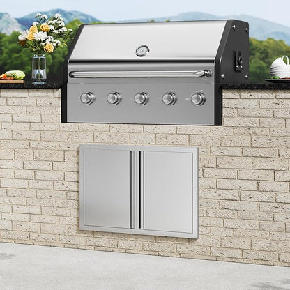 VEVOR BBQ Access Door, 30.5W x 21H Inch Double Outdoor Kitchen, Stainless Steel Flush Mount, Wall Vertical with Recessed Handles, for BBQ Island, Grilling Station, Outside Cabinet