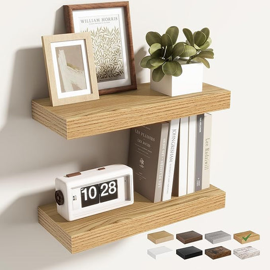 Acovy 16 Inch Floating Shelves for Wall 2 Pack, 16" Wall Shelves for Books, Storage, Decor, Wall Mounted Floating Shelf with Invisible Brackets for Kitchen, Living Room, Light Brown