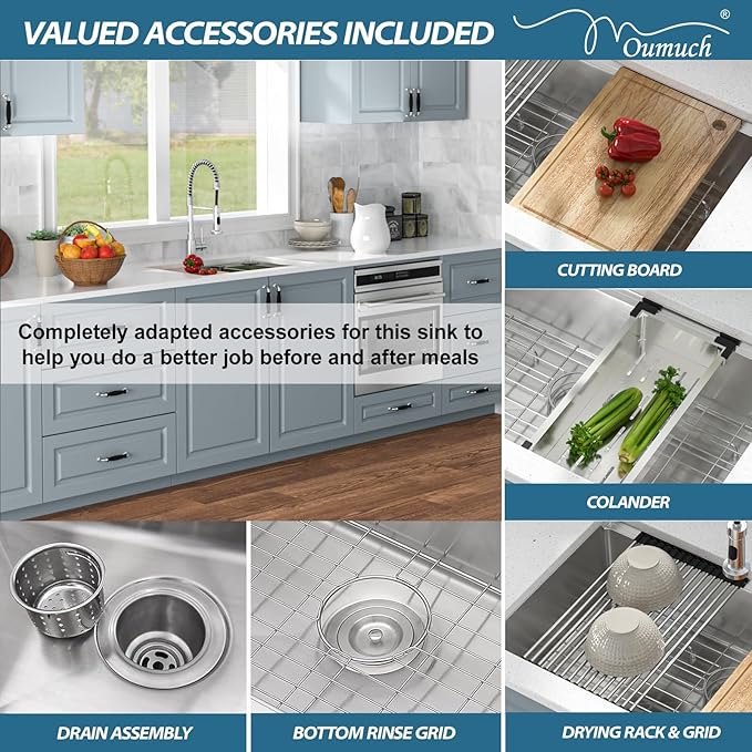 Undermount Kitchen Sink - 32 Inch Undermount Workstation sink 16 Gauge Stainless Steel Kitchen Sinks Under Counter Single Bowl Basin 32‘’x19''x9''