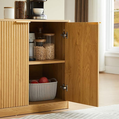 Ball & Cast 67" Modern Fluted Sideboard Buffet Cabinet with Storage,Curved Design Kitchen Coffee Bar Cabinet with 6 Doors & Shelves,Wood Credenza Cabinets Media Console for Living Room,Natural