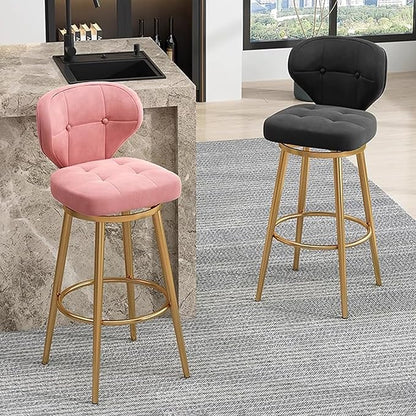 Counter Height stools Set of 2, 360° s with Back and Footrest, Thickened Upholstered Cushion, Tall Chairs for Kitchen Island, Dining Room, Home, Cafe,Pink-Sitting Height 65cm