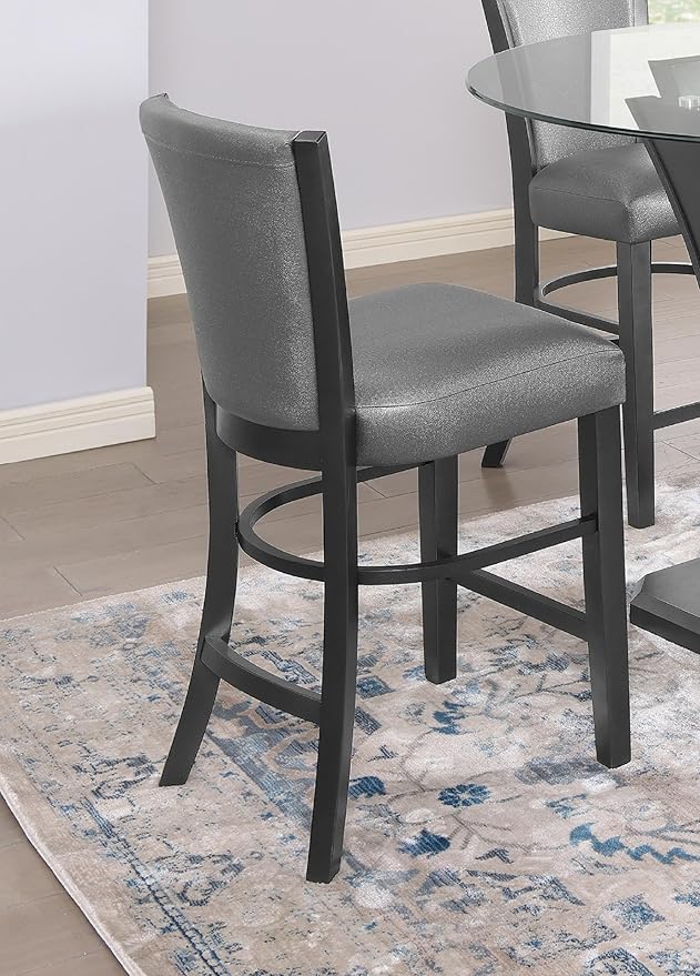 Set of 2 Modern Counter Height Dining Chairs with Plush Gray Upholstery and Sleek Black Legs for Kitchen Island