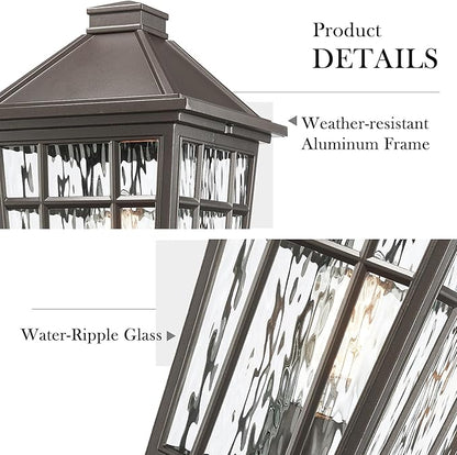 Darkaway Large Outdoor Post Lights Lamp Post Light Fixture, 17inch Waterproof Aluminum Housing with Water Ripple Glass, Fence Post Deck Lighting for Garden Patio Pathway