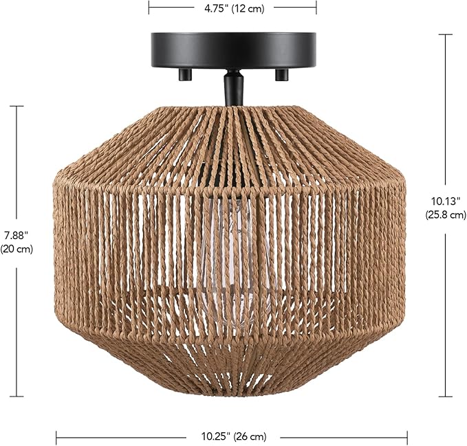 GLOBE Electric 65902 1-Light Flush Mount Ceiling Light, Matte Black, Paper Twine Shade