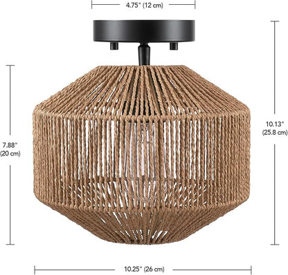GLOBE Electric 65902 1-Light Flush Mount Ceiling Light, Matte Black, Paper Twine Shade