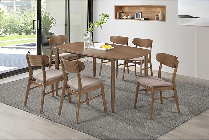 Solid Wood Dining Table Mid-Century Modern Dining Table with Rounded Edges Stylish Kitchen Table for Home Practical