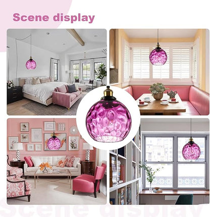 Corner Plug in Pendant Light Vintage Purple Glass Ceiling Hanging Light Dome Shade Island Light Fixtures for Bedroom Living Room Dining Room, Grow Light