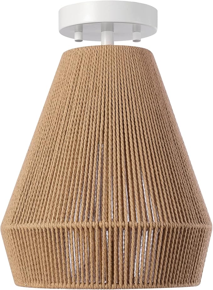 GLOBE Electric 65894 1-Light Flush Mount Ceiling Light, Matte White, Twine Shade