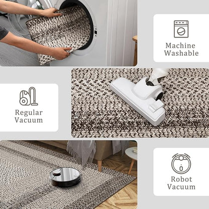 Imitation Braided Collection-Print 10x13 Area Rug for Living Room Large Washable Rug Non-Slip Non-Shedding Stain Resistant Thin Foldable Floor Cover Carpet for Bedroom Dining Room Classroom