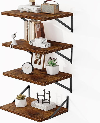 Heimlove 12 Inch Deep Floating Shelves for Wall, 16W x 12D Wide Floating Shelves Heavy Duty Wall Mounted Shelves, Wood Shelves for Living Room Bedroom Bathroom Kitchen- Set of 4