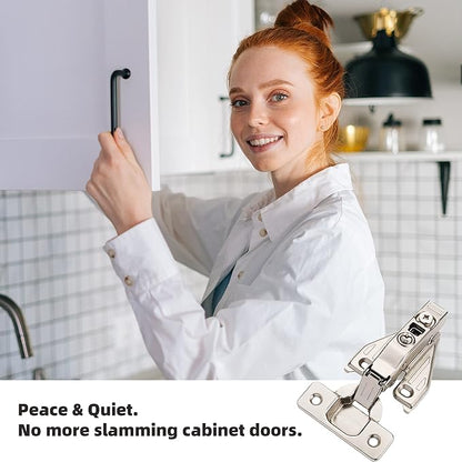 DecoBasics (100 PCS) Full Overlay Soft Close Cabinet Hinges for Kitchen Cabinets - 105° Face Frame Concealed Cabinet Door Hinge -3 Way Adjustability -Clip on Plate & Matching Screw 4 Easy Installation