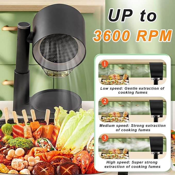 Portable Range Hood, Kitchen Cooking Desktop Exhaust Fan, Small Countertop Range Hood, 3-Speed Smoke Removal, Low Noise, Telescoping Height, Filter & Oil Cup, for Apartments, Dorm, RV, Indoor BBQ