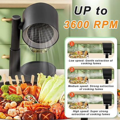 Portable Range Hood, Kitchen Cooking Desktop Exhaust Fan, Small Countertop Range Hood, 3-Speed Smoke Removal, Low Noise, Telescoping Height, Filter & Oil Cup, for Apartments, Dorm, RV, Indoor BBQ