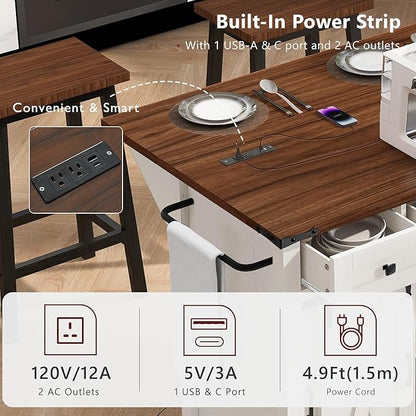 Modern Dining Table Expandable Kitchen Island with Counter Wood Table Console Luxury Easy Clean Living Decor,White
