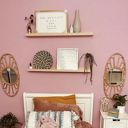 AZSKY Natural Wood Floating Shelves-Wall Mounted Picture Shelf Photo Ledge for Frames & Albums Display-24 Inch Nursery Book Shelf Vinyl Record Shelf for Bedroom, Bathroom, Living Room, Kitchen Decor