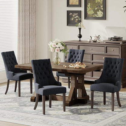 COLAMY Wingback Upholstered Side Dining Room Chairs Set of 4, Fabric Dining Chairs with Tufted Button, Living Room Chairs for Home Kitchen, Black