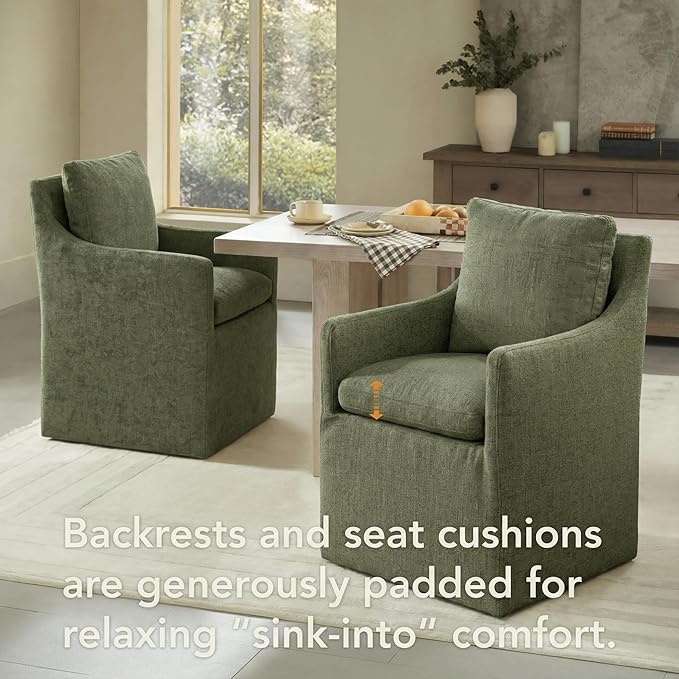 KISLOT Upholstered Dining Chairs with Casters, No Assembly Modern Accent Armchair with Rollers for Dining Room, Bedroom, Living Room, Reading Room, Already Assembled, Green, 4 Box