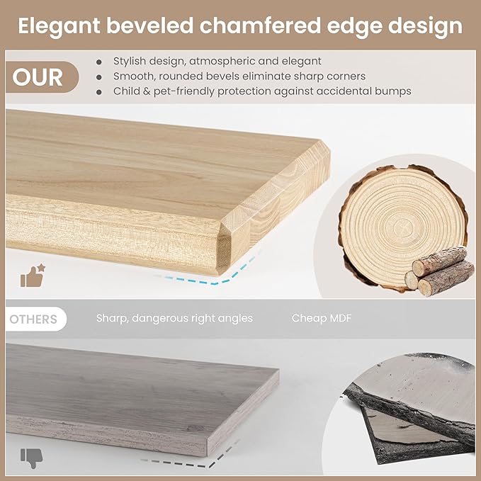 Axeman 24Inch Natural Wood Floating Shelves for Wall|Rustic Wooden Shelves for Bedroom Kitchen Bathroom|Storage Shelf with Invisible Bracket for Wall Mounted|Set of 2|Natural Color