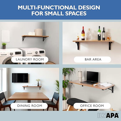 Ilyapa Wall Mounted Folding Table - 16x40 Wood Floating Desk for Wall, Laundry Folding Table - 1.5 inch Fold Down Wall Desk for Small Spaces, White Oak