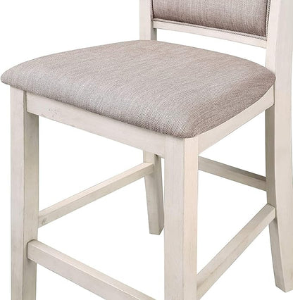 New Classic Furniture Amy Farmhouse Kitchen Counter Island Dining Table for 4 with Storage Shelf & USB Chargers, 60-Inch, Two Tone Vintage White/Brown