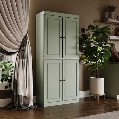 Palace Imports Solid Wood Kitchen Pantry Cabinet - 71.5" H x 32" W, Tall Storage Cupboard - Sage, Adjustable Shelves & 2-Drawer Kit for Living Space, 100% Renewable Eco-Friendly Wood, Made in Brazil