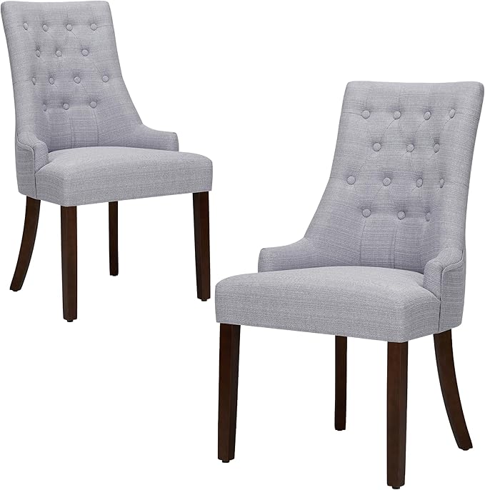 COLAMY Wingback Upholstered Dining Chairs Set of 2, Fabric Side Dining Room Chairs with Tufted Button, Living Room Chairs for Home Kitchen- Light Grey