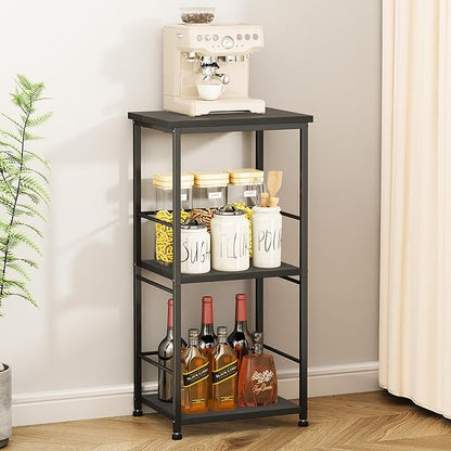 SWTYMIKI Coffee Bar Cabinet for Home - 3-Tier Sturdy Farmhouse Coffee Stand Station Multi-Purpose Buffet Sideboard - Kitchen Bar Table for Living Room, Corner, Small Space, Black