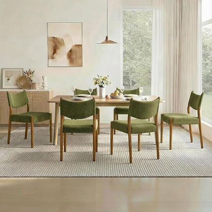 KISLOT Upholstered Dining Chairs Set of 6, Solid Wood Armless Kitchen Chairs with Soft Polyester Fabric, 18.9" Seat Height, Modern Dining Room Seating, 300 lbs Capacity, Green