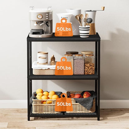 Homleke Kitchen Island with 3 Shelves, Kitchen Shelf with Large Workstation, Bakers Rack, Workbench, Metal Frame, Black