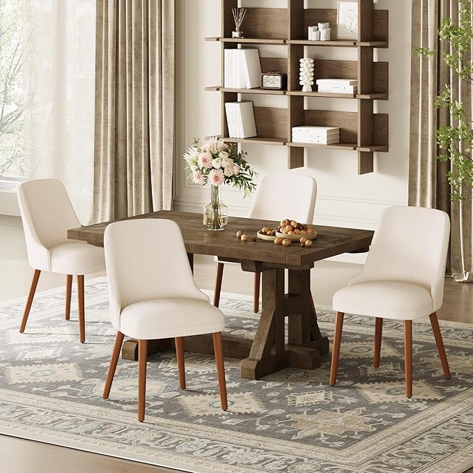 MALOL Dining Room Chair Set of 4, Upholstered Kitchen Chairs with Wood Legs, High-Back Padded Dining Chairs for Dining Room/Restaurant/Cafe, Beige