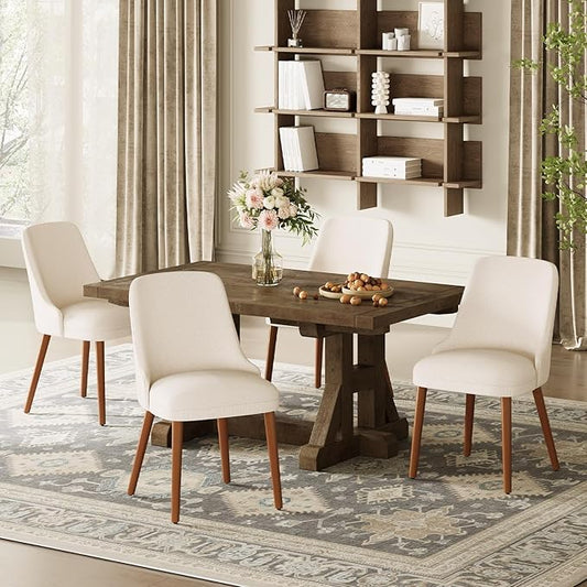 MALOL Dining Room Chair Set of 4, Upholstered Kitchen Chairs with Wood Legs, High-Back Padded Dining Chairs for Dining Room/Restaurant/Cafe, Beige