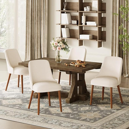 MALOL Dining Chairs Set of 2, Upholstered Dining Room Chair with Wood Legs, High-Back Padded Kitchen Chairs for Dining Room/Restaurant/Cafe, Beige