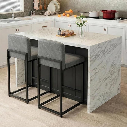 GarveeHome Bar Stools Set of 2, Modern Counter Height Bar Stools with Back and Footrest, Faux Leather Upholstered Barstools Chairs for Kitchen Island Dining Room Bar, Grey