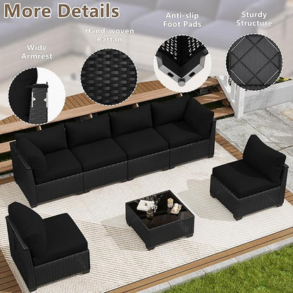 LOUVIXA 7 Piece Outdoor Patio Furniture Set, Outdoor Sectional Sofa, Wicker Rattan Patio Furniture, Patio Conversation Set with Coffee Table & Cushions