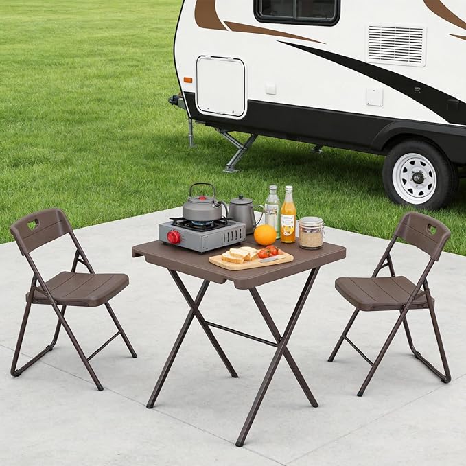 Folding Table 2 Pack, Portable Square Foldable Table No Assembly, Heavy Duty Steel Frame Indoor Outdoor Camping Patio Table, Picnic Card Table for Backyard, RV, Small Spaces
