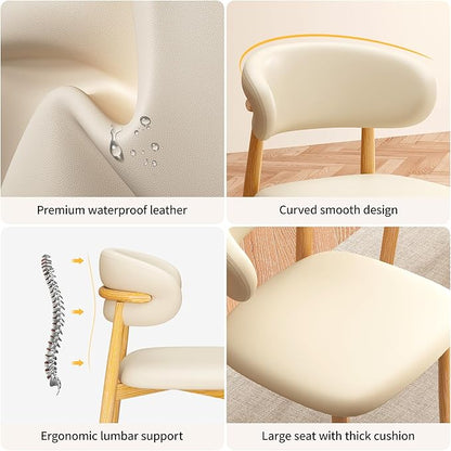 Kitchen Dining Chairs Set of 4 Modern Upholstered Leather Farmhouse Dining Room Chair with Metal Legs, Beige
