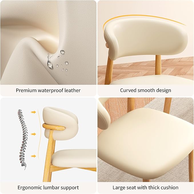 Kitchen Dining Chairs Set of 2 Modern Upholstered Leather Farmhouse Dining Room Chair with Metal Legs, Beige