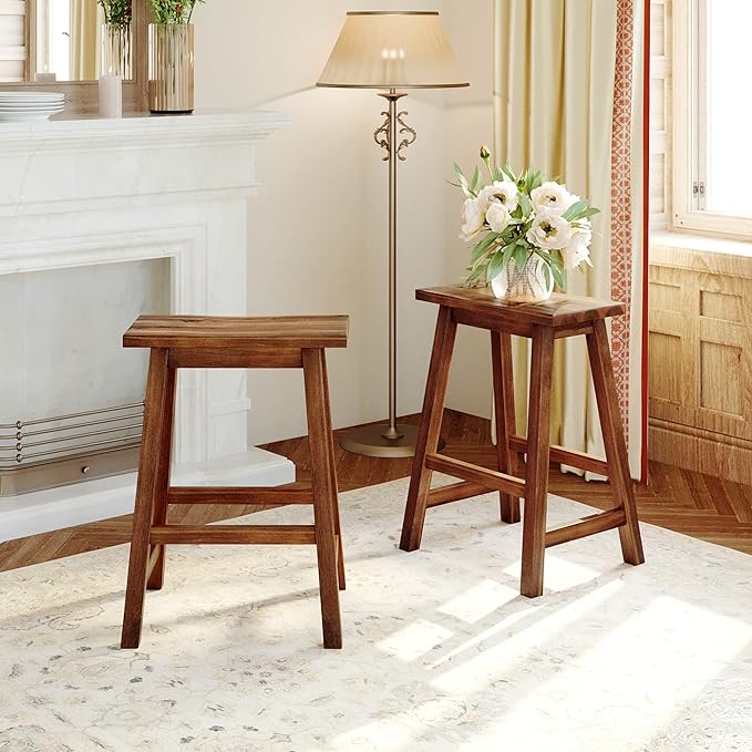 2-Piece Farmhouse Rustic Counter Height Wood Kitchen Stools,Save Space,Soild Rubber Wooden Legs with MDF Tabletop,for for Dorm,Apartment,Dining Room,Walnut