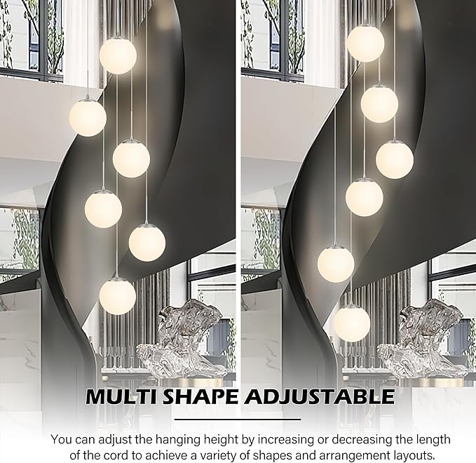 KoKo&Yukina Globe Pendant Light 6 Light Nickel Globe Pendant Lights Kitchen Island Mid Century Light Fixture with Milky White Glass Shade Lights for Staircase