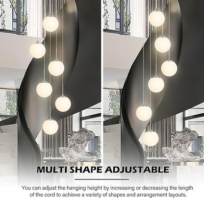 KoKo&Yukina Globe Pendant Light 6 Light Nickel Globe Pendant Lights Kitchen Island Mid Century Light Fixture with Milky White Glass Shade Lights for Staircase