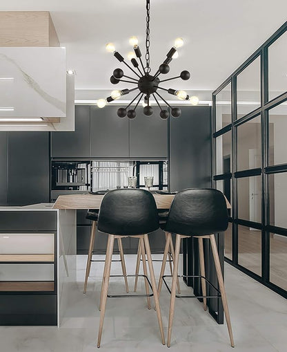 JONATHAN Y 19.5" Black 10-Light Iron Sputnik Chandelier, Mid-Century Modern Industrial Adjustable Height Ceiling Fixture for Dining Room Living Room, LED Bulbs Included JYL9061A
