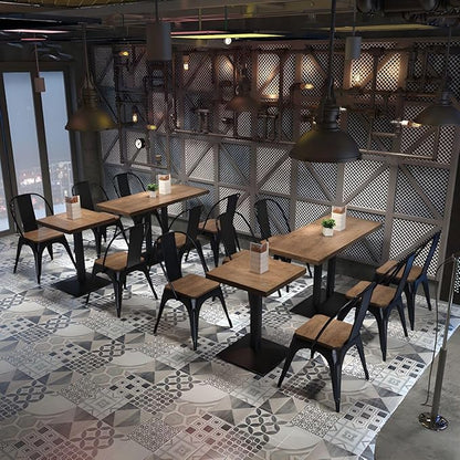 Commercial Dining Table, Metal Industrial Pedestal Dining Wood Top Table Kitchen Dining Room Minimalist Cafes Tea Shops Restaurant Rectangular Square Tables with Iron Legs
