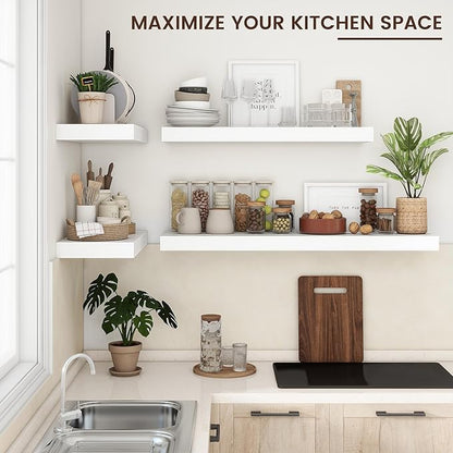 Venusmiles Floating Shelves for Wall, 40" W x 12" D x 2" H, 1 Pack of Long Wall Mounted Engineered Wood Shelves with Invisible Brackets for Living Room, Bedroom, Bathroom, Kitchen Decor, White