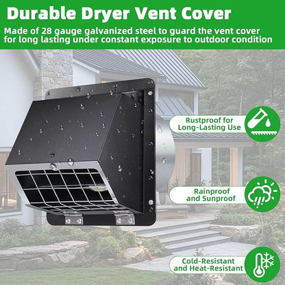 3 Inch Dryer Vent Cover Outside with Mesh and Damper,Metal Wall Vent Exhaust Vent Cover,Exterior Dryer Vent Hood Wall Mount Extractor Vent,Outdoor Dryer Vent Cover for House Laundry AC Air Vents-Black