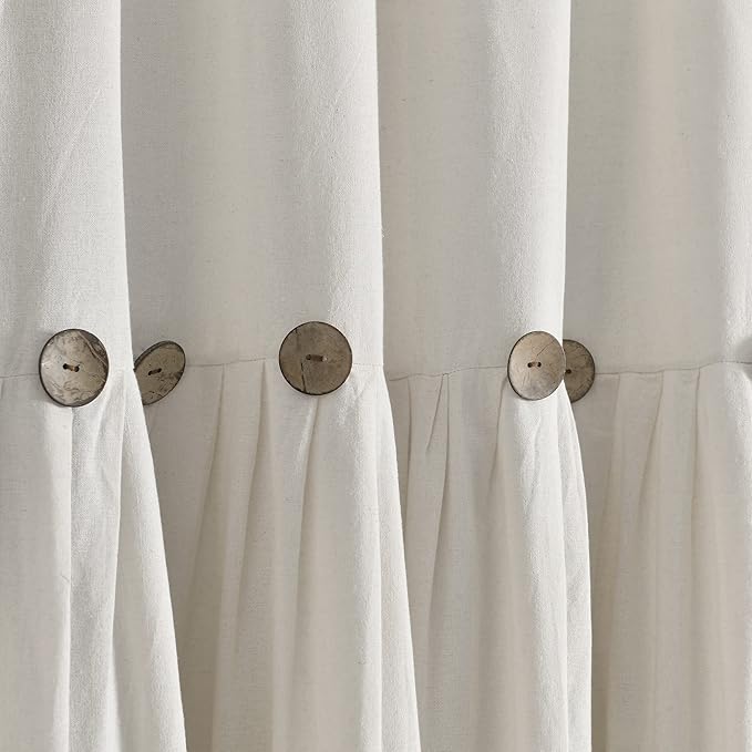 Lush Decor Linen Button Window Curtain Panel, Single, 100" W x 84" L, Off-white - Country Curtains - Rustic Decor - Color Block Modern Farmhouse Curtains For Living Room, Bedroom & Dining Room