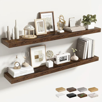 Acovy 40 Inch Floating Shelves for Wall 2 Pack, 40" Wall Shelves for Books, Storage, Decor, Wall Mounted Floating Shelf with Invisible Brackets for Kitchen, Living Room, Brown