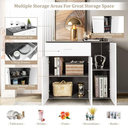 Giantex Buffet Cabinet with Storage, 3 Door Kitchen Cupboard with Large Drawer, Adjustable Shelf, Wood Kitchen Organizer, Entryway Console Table, Dining Room Furniture
